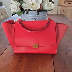 CELINE Trapeze Red Leather Suede Shoulder Bag